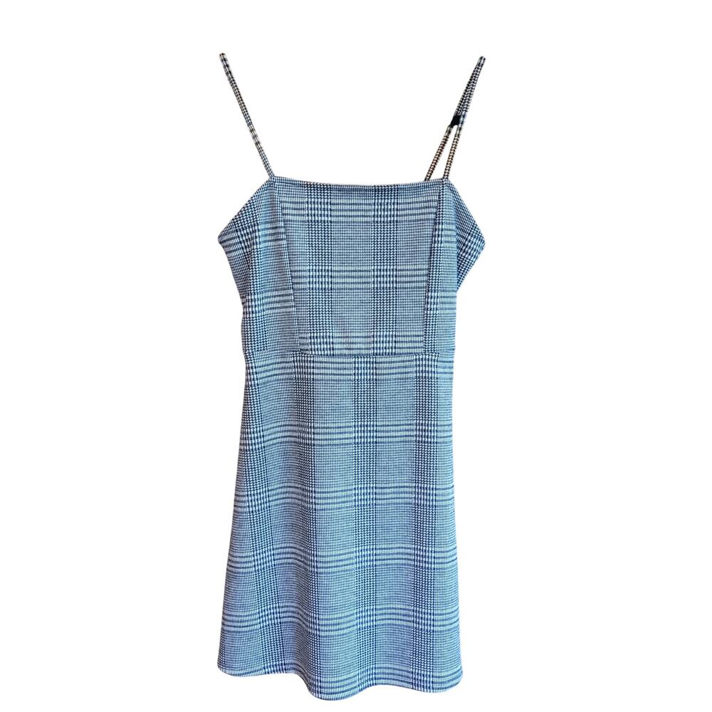 Express Gray Plaid Mini Dress Spaghetti Strap Bodycon Office Siren Y2K 90s SZ SM